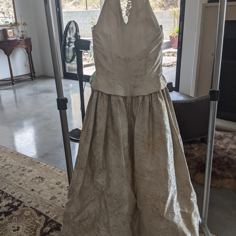 Bridal style or black tie Cache halter dress.